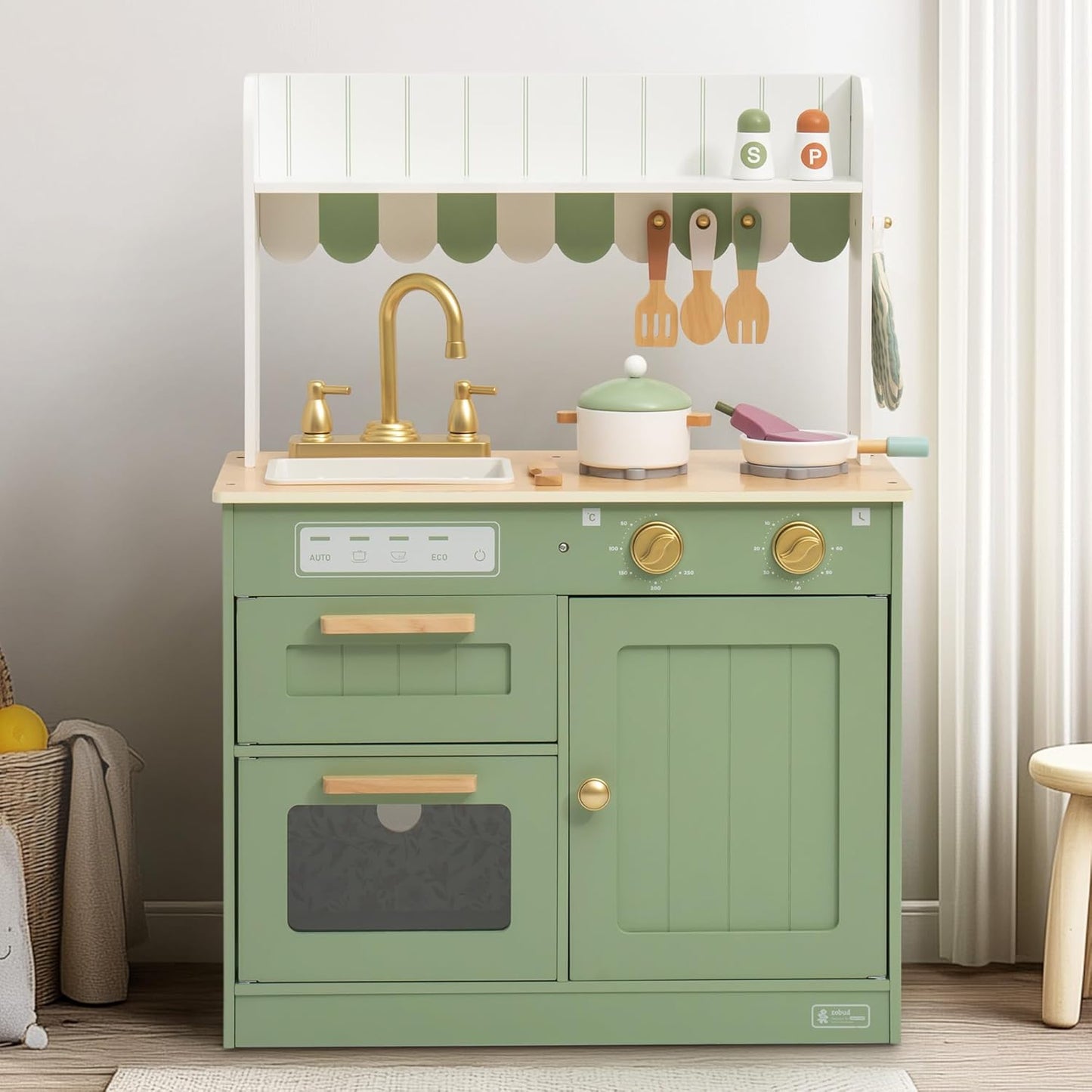 ROBUD Juego de cocina de madera para niños, juego de juguetes de co...