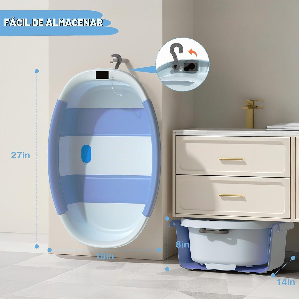 TOSGN Bañera plegable para bebé, 3 segundos para instalar, bañera p...