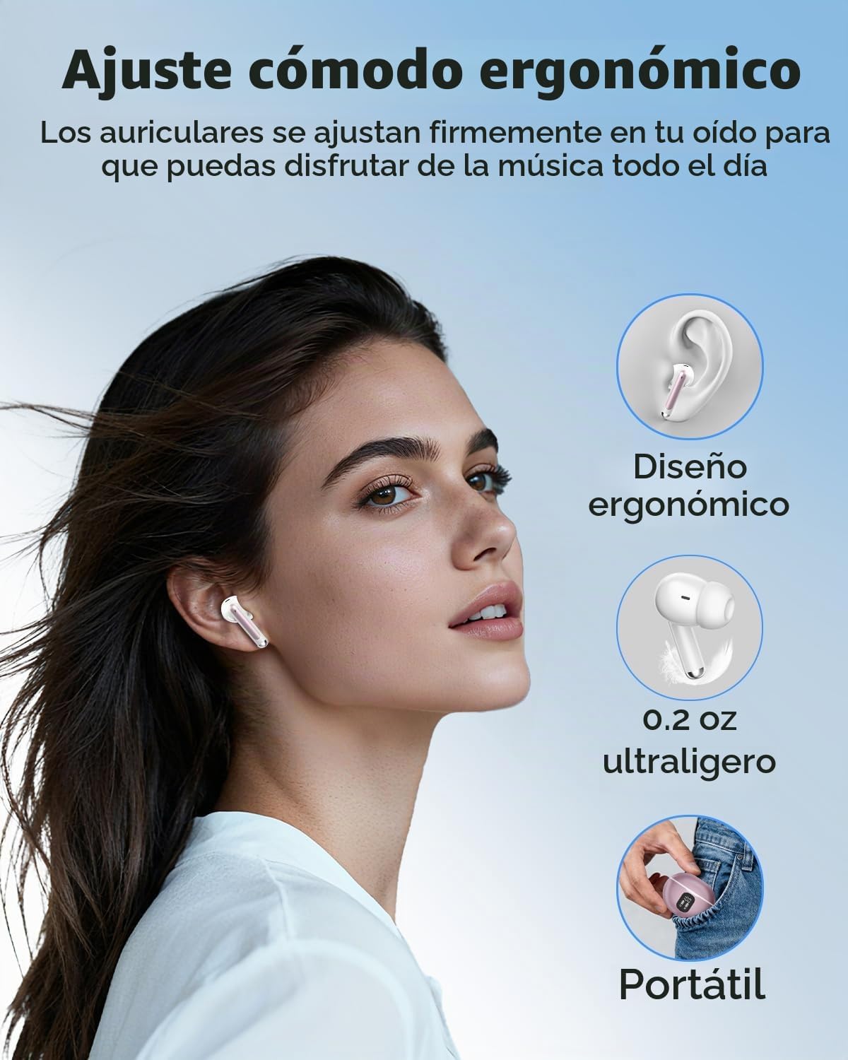 Auriculares inalámbricos, Bluetooth 5.4 auriculares estéreo de grav...