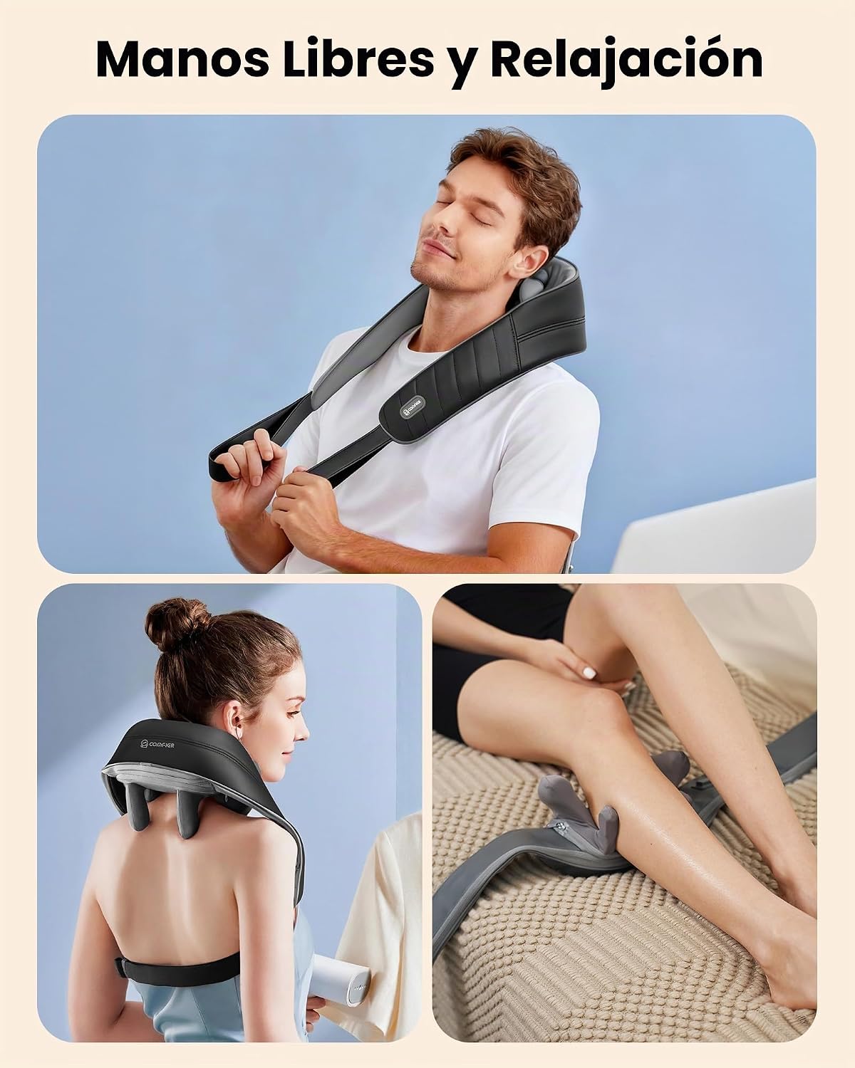 COMFIER Masajeador inalámbrico de cuello y hombros con calor, amasa...