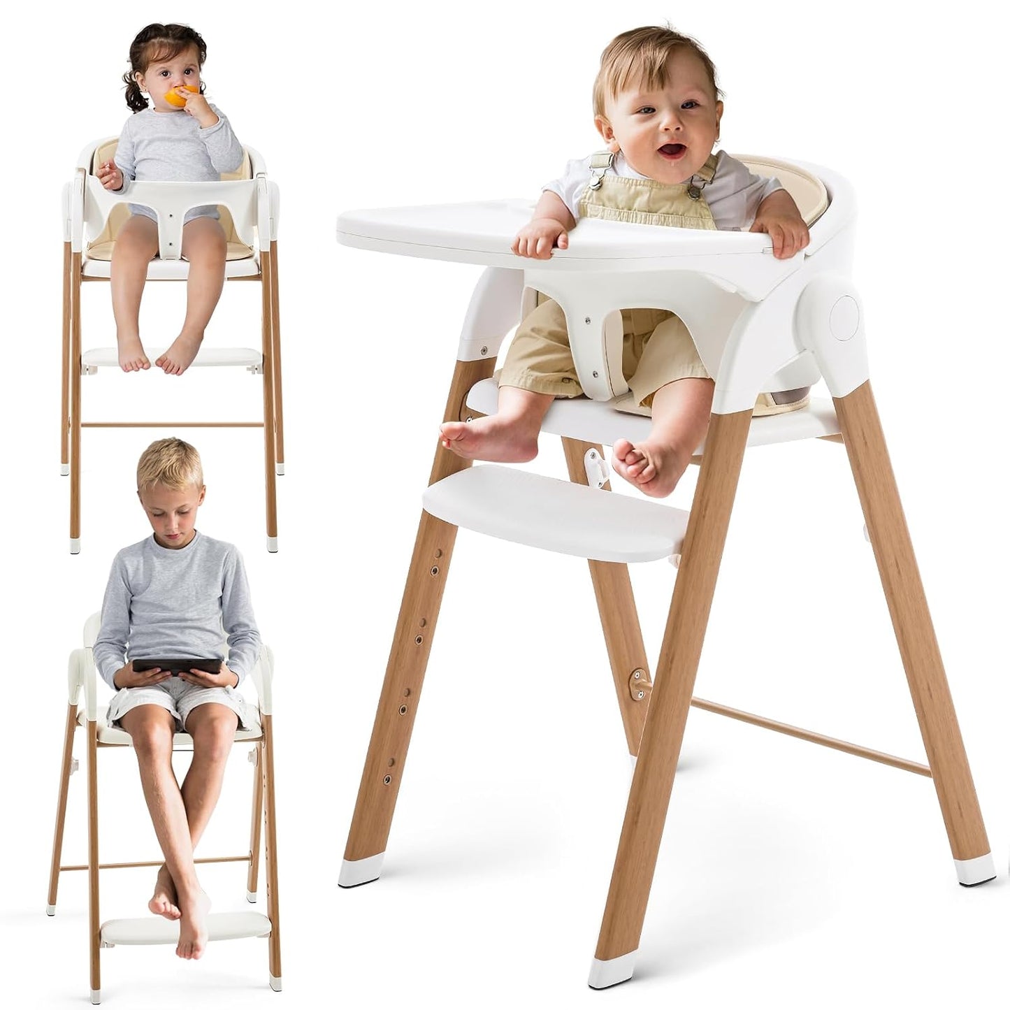 Silla alta plegable y ajustable para bebés y niños pequeños, silla...