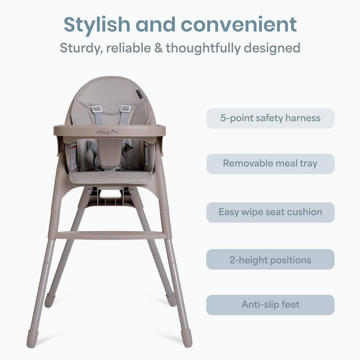 Dream On Me Chomper Champ - Silla alta 2 en 1 en gris nube