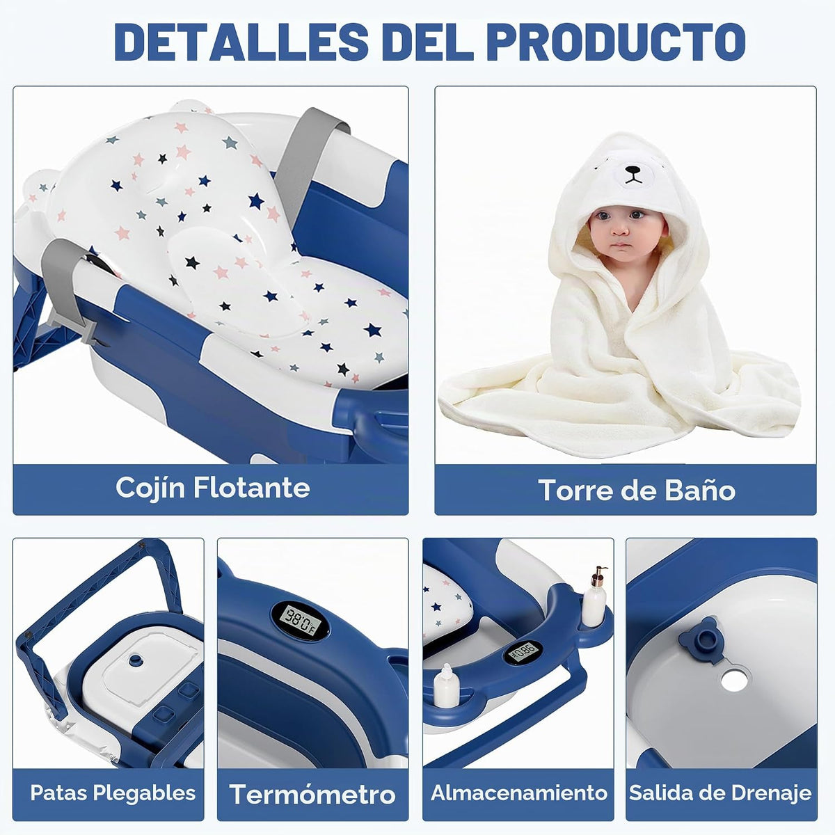 MoreFeel Bañera plegable para bebé recién nacido con termómetro y 1...