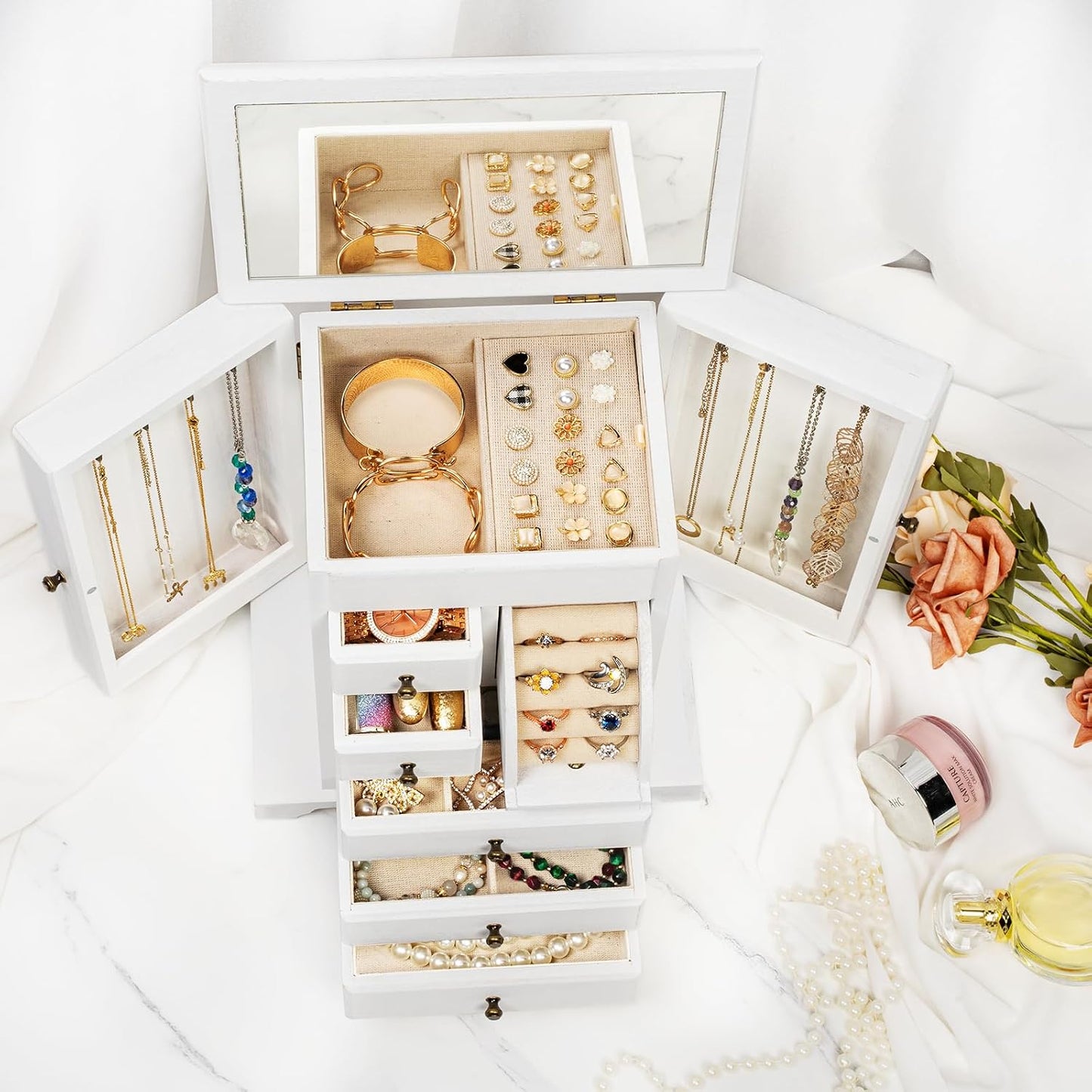 Yoimori - Joyero para mujer, cajas de joyería de madera rústica y o...