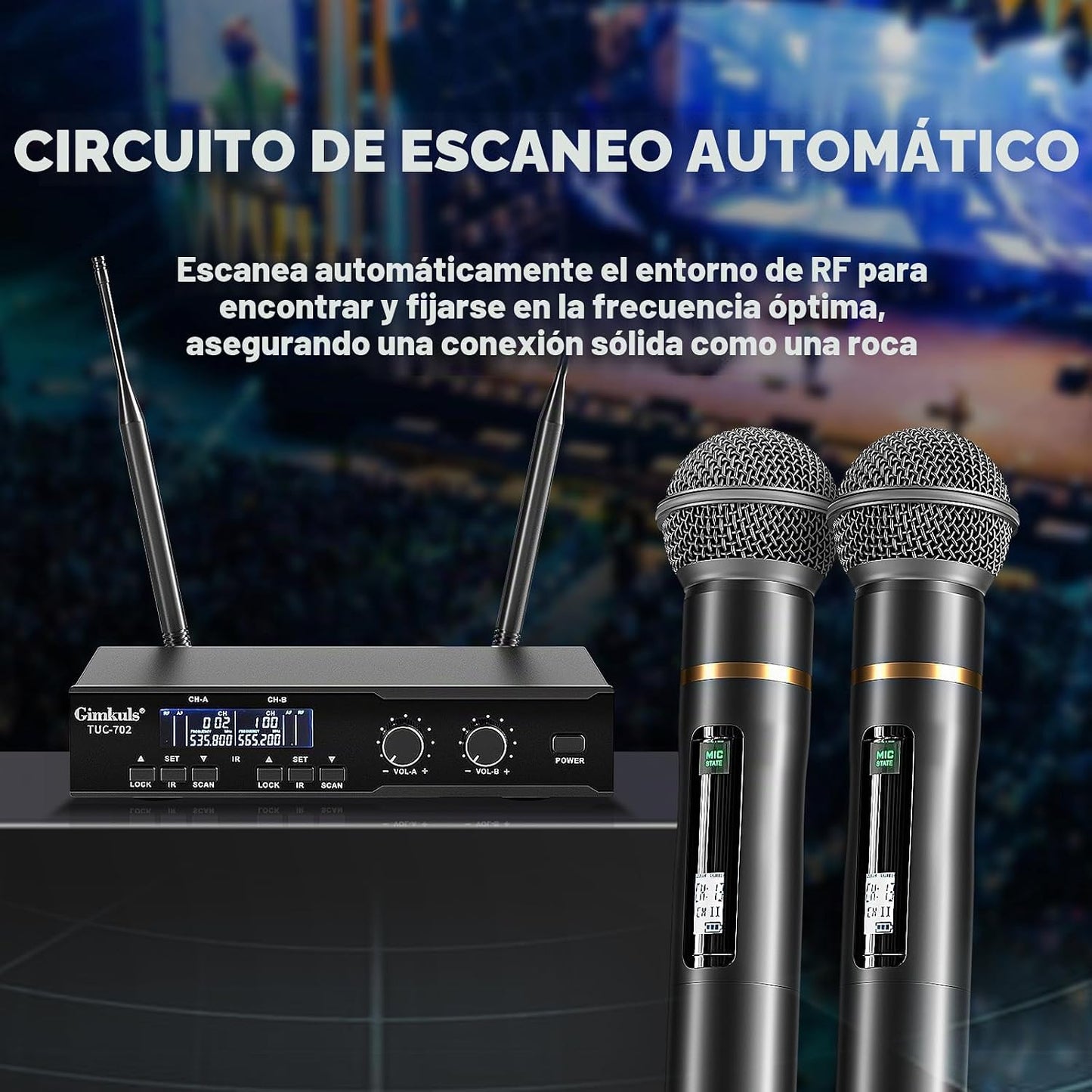 Gimkuls Sistema de micrófono inalámbrico de doble canal, 2 micrófon...