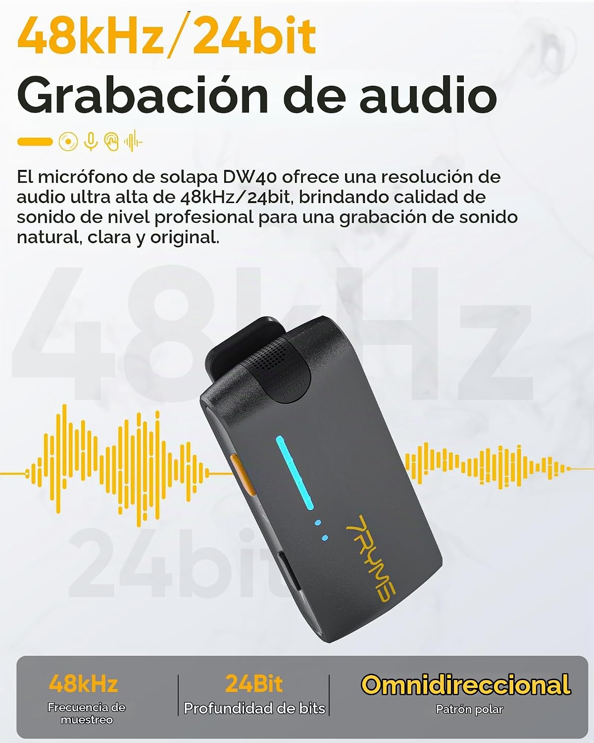 7RYMS iRay DW40 Micrófono inalámbrico Lavalier de 4 canales con can...