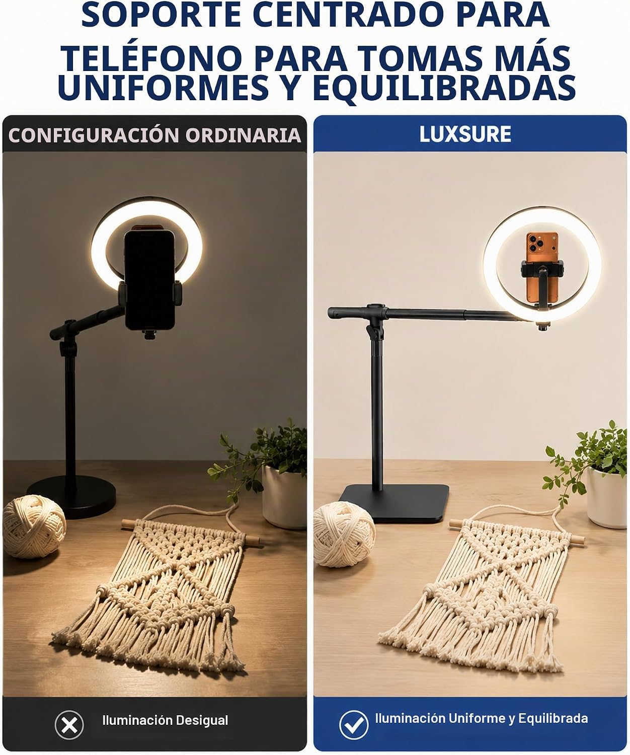 Anillo de luz con soporte para escritorio, soporte de teléfono supe...