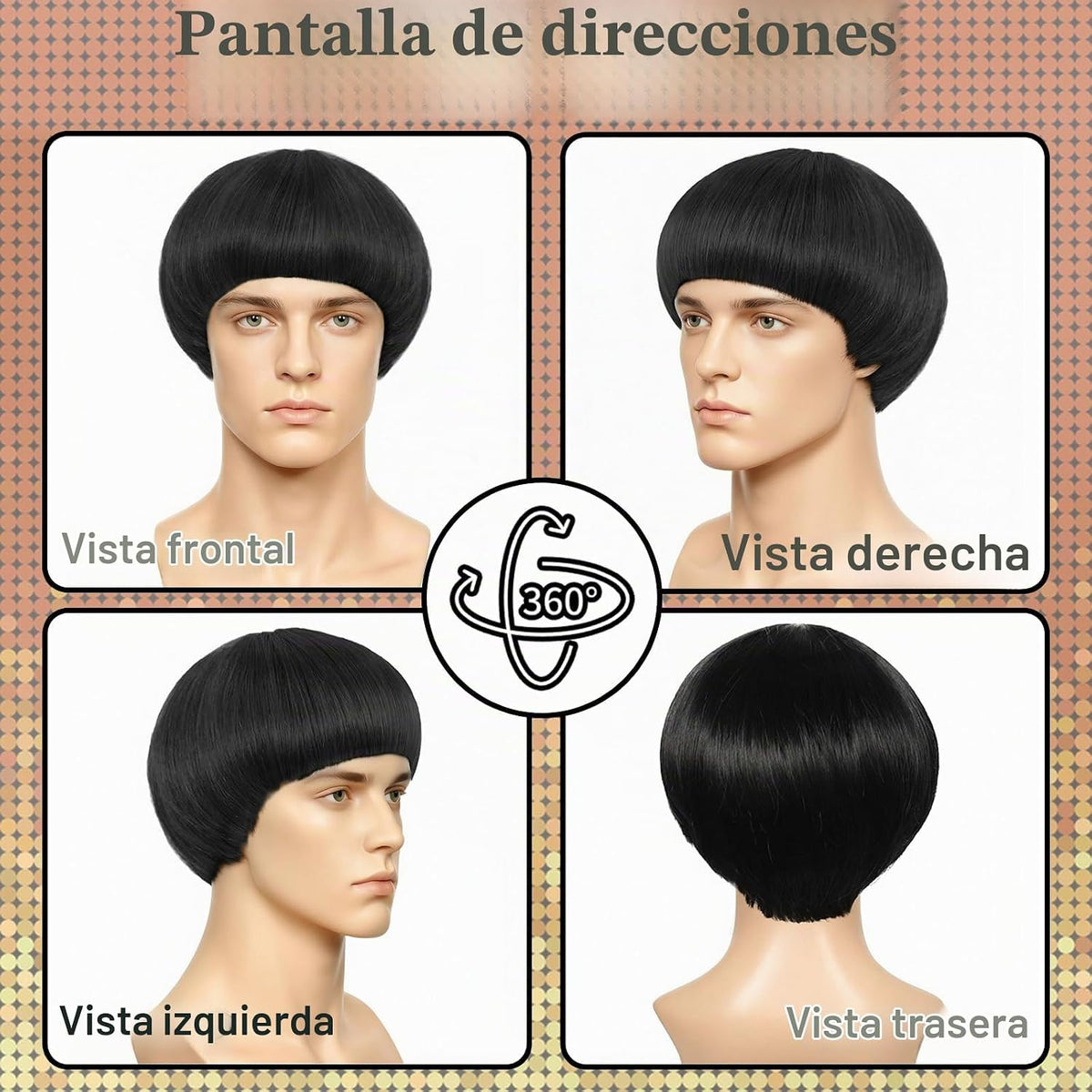 JoneTing Peluca Negra de Setas【+Gorra de Pelo】 Pelucas de corte en...
