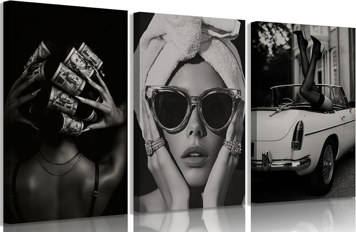 Lienzo de moda para mujer, arte de pared en blanco y negro, decorac...