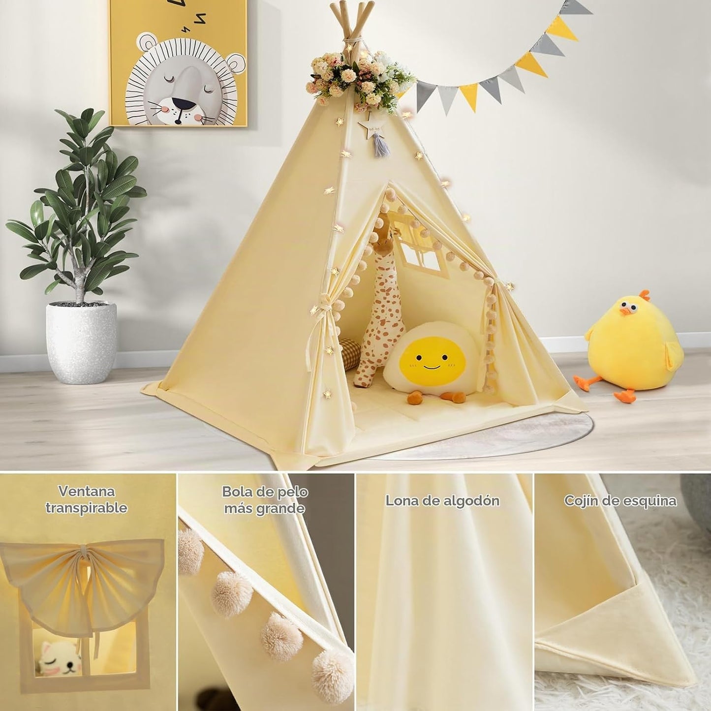WIRHAO Tienda de campaña tipi para niños con alfombrilla acolchada,...