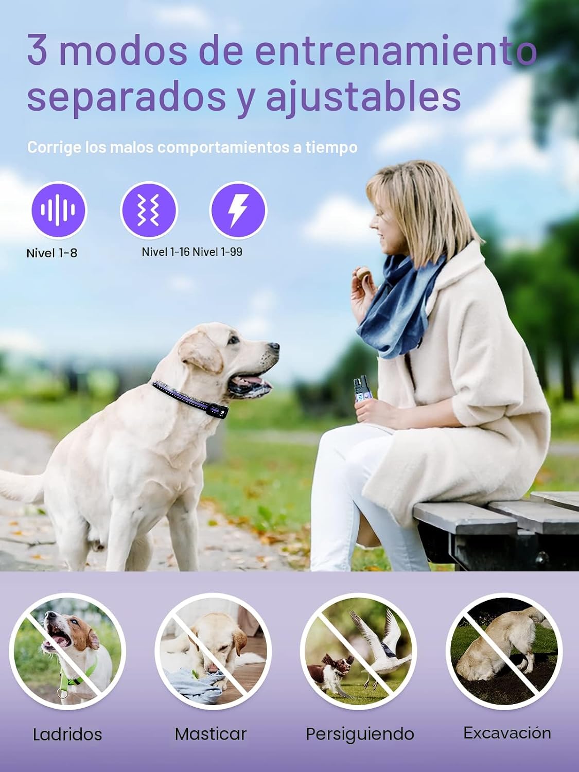 Bousnic Collar de choque para perros 2 perros (5-120Lbs) - Collar d...