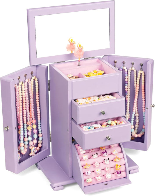 Emfogo Joyero musical para niñas, caja de música grande para niños...