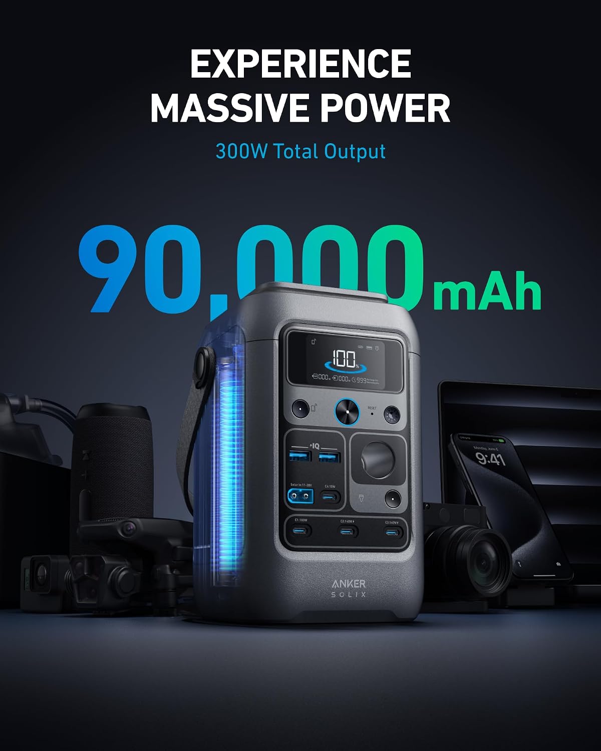 Anker SOLIX C300 Estación de Banco de Energía DC y Panel Solar de 6...