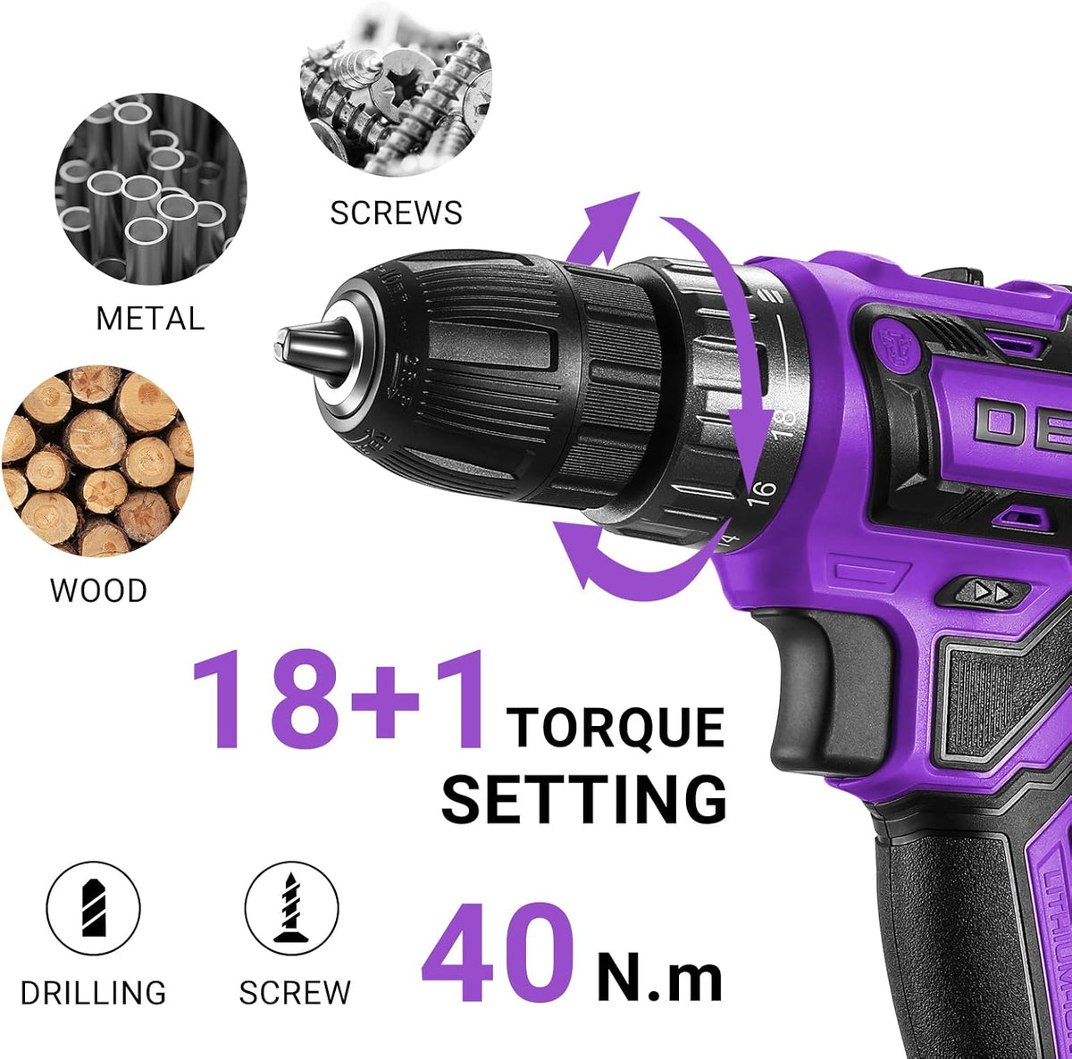 Taladro eléctrico inalámbrico: DEKO PRO Taladro inalámbrico de 20 V...