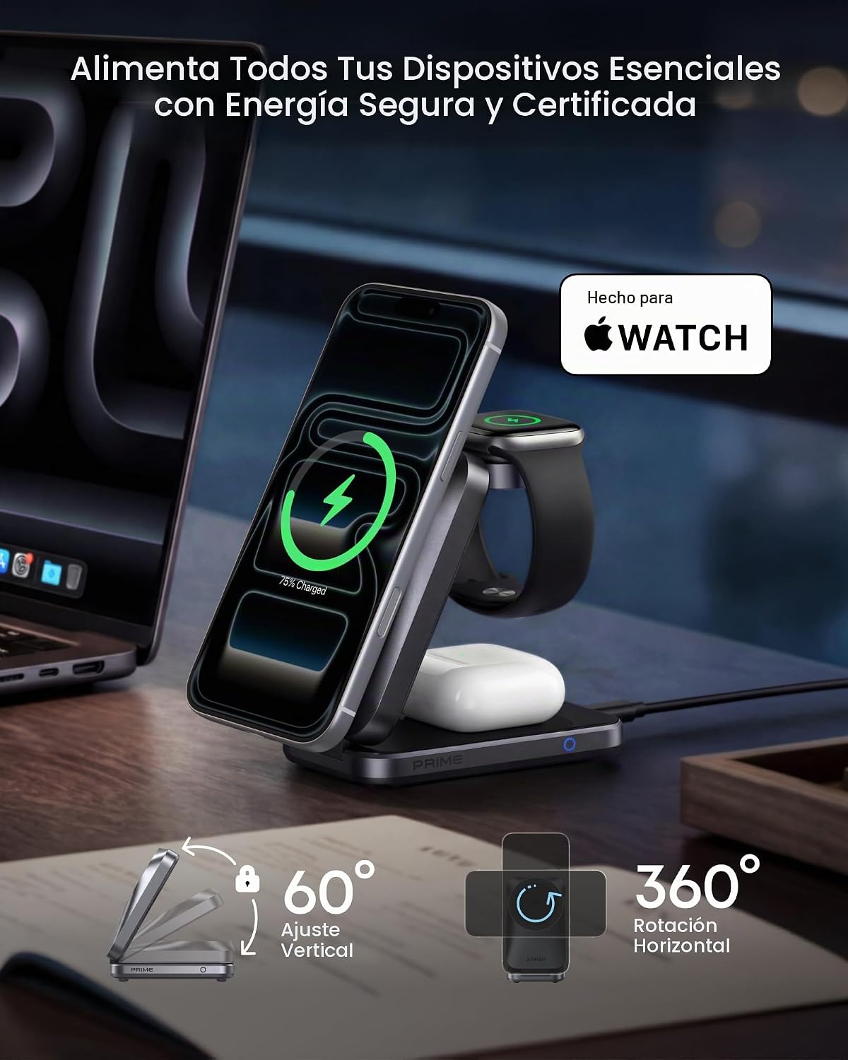 Anker Cargador MagSafe plegable 3 en 1 con certificación Qi2.2 de P...