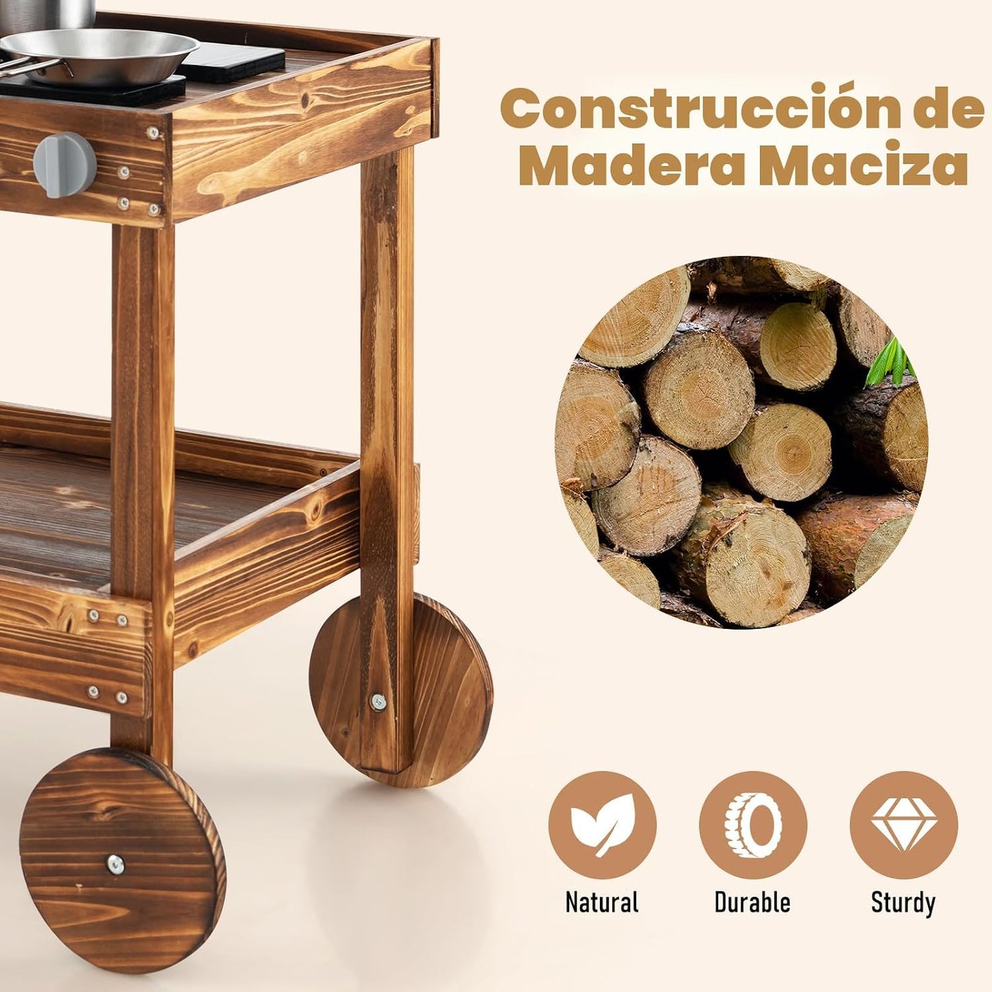 Costzon Cocina de barro, cocina de juego al aire libre con fregader...