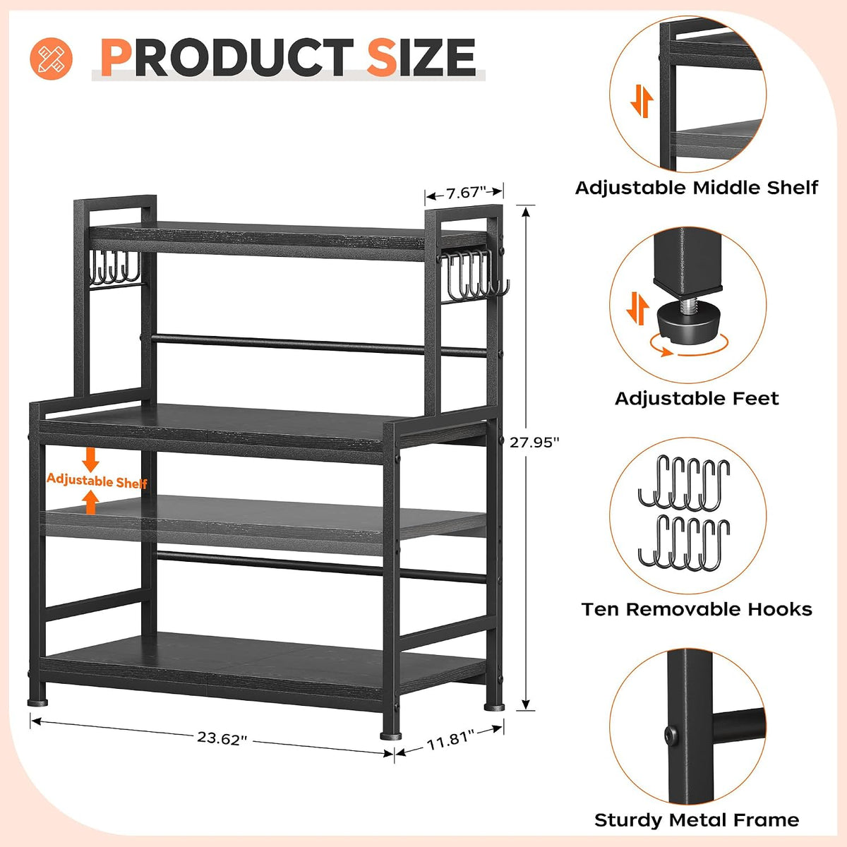 Organizador grande de encimera de cocina de 23.6" de ancho, org...