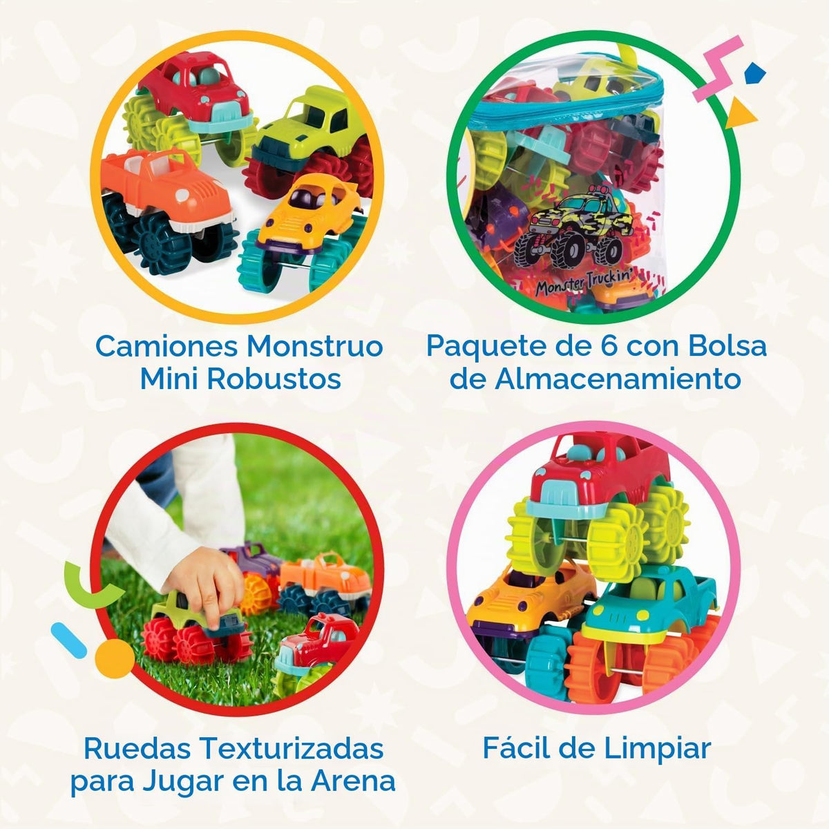 Battat Coches de juguete de plástico - Paquete de 6 y bolsa de alma...
