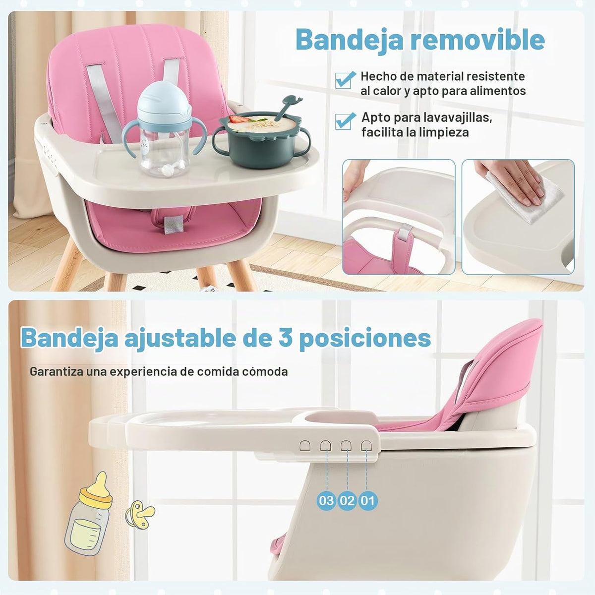 HONEY JOY Silla alta para bebé, silla alta 6 en 1 de madera Eat &am...