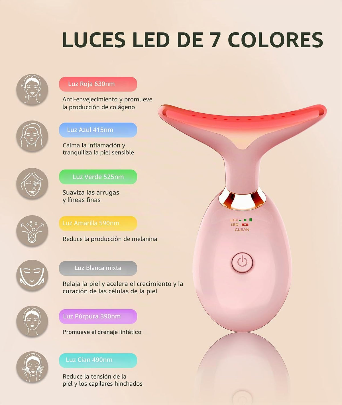 Jobazok Terapia de luz roja para cara y cuello, herramienta de masa...