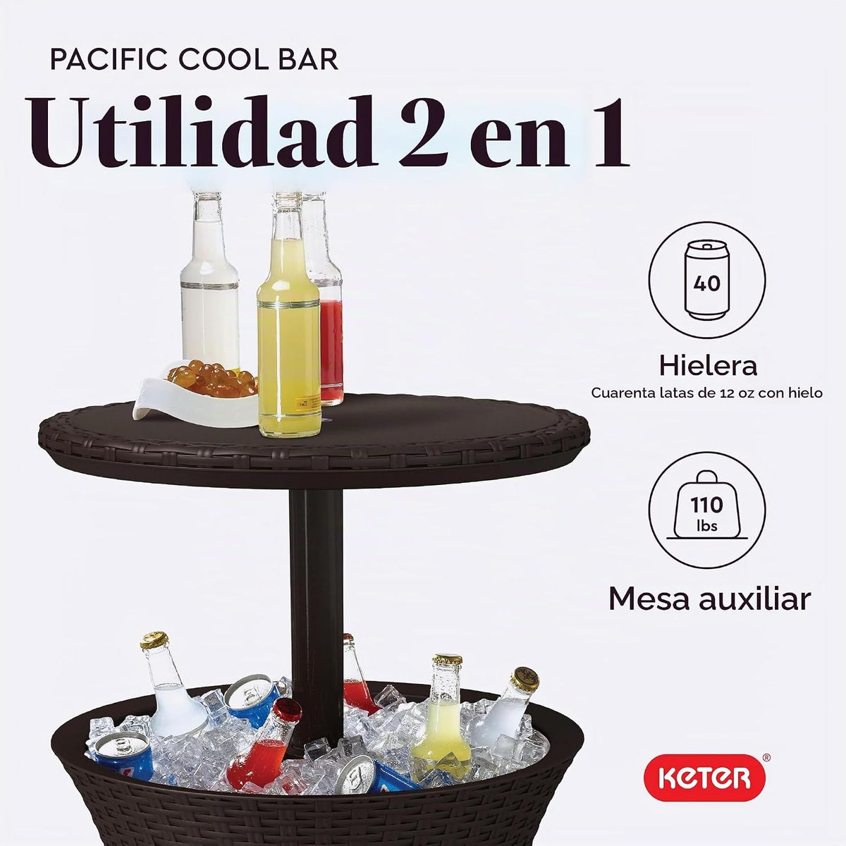 Hielera de ratán Keter Pacific Cool Bar, marrón, (Harvest Brown)