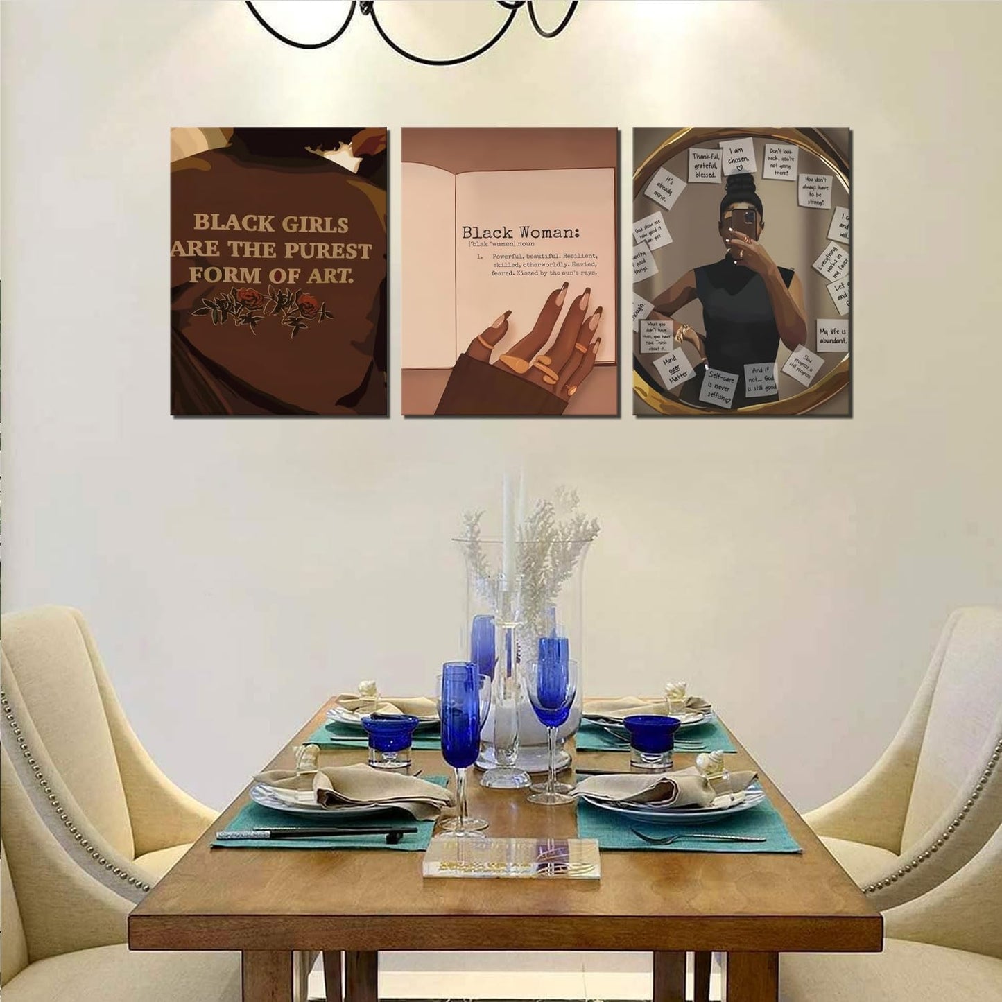 Juego de 3 Arte de Pared de Chica Negra Afroamericana Lienzo Decora...