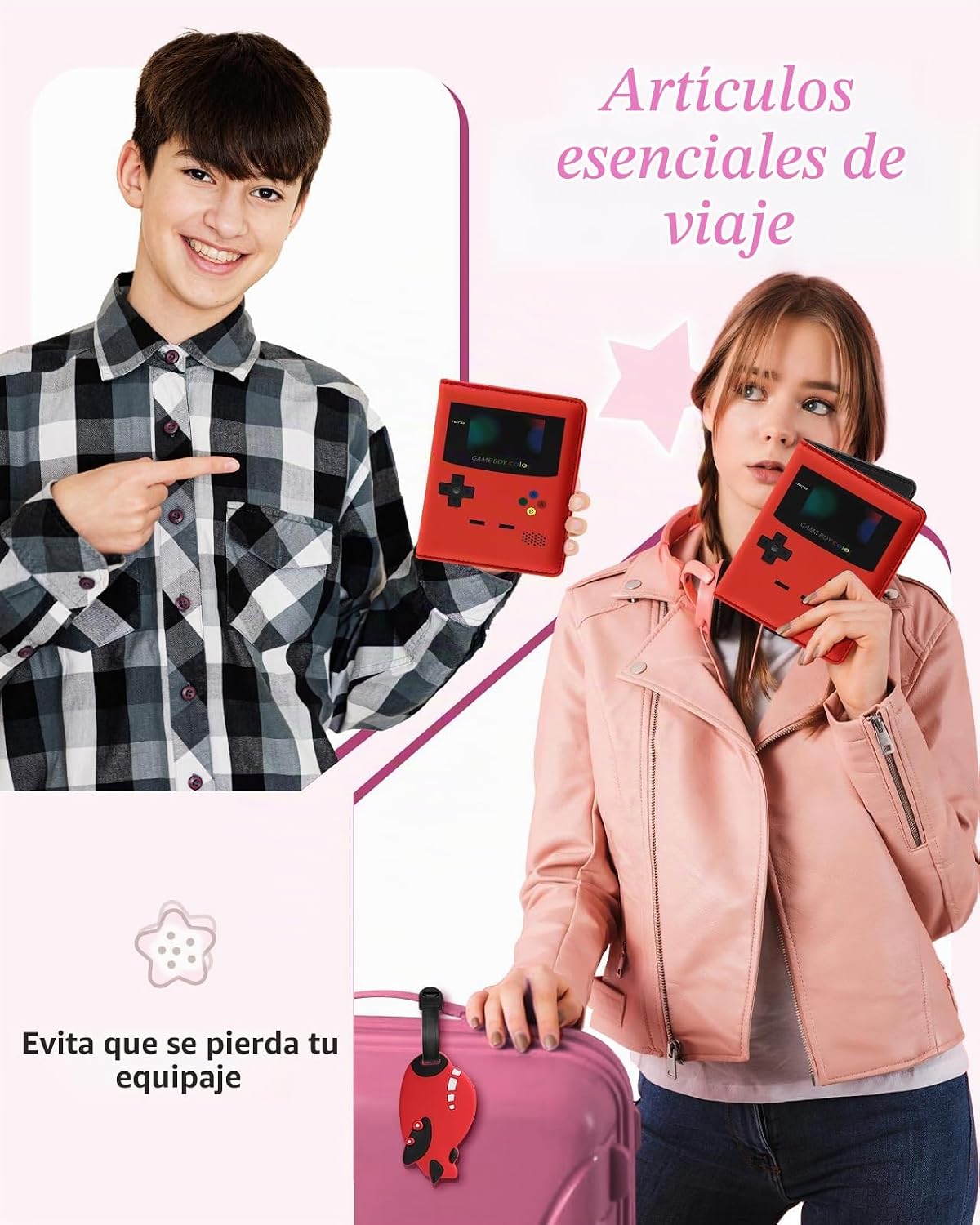 Slohif Juego de Portapasaporte y Etiqueta de Equipaje para Niños -...