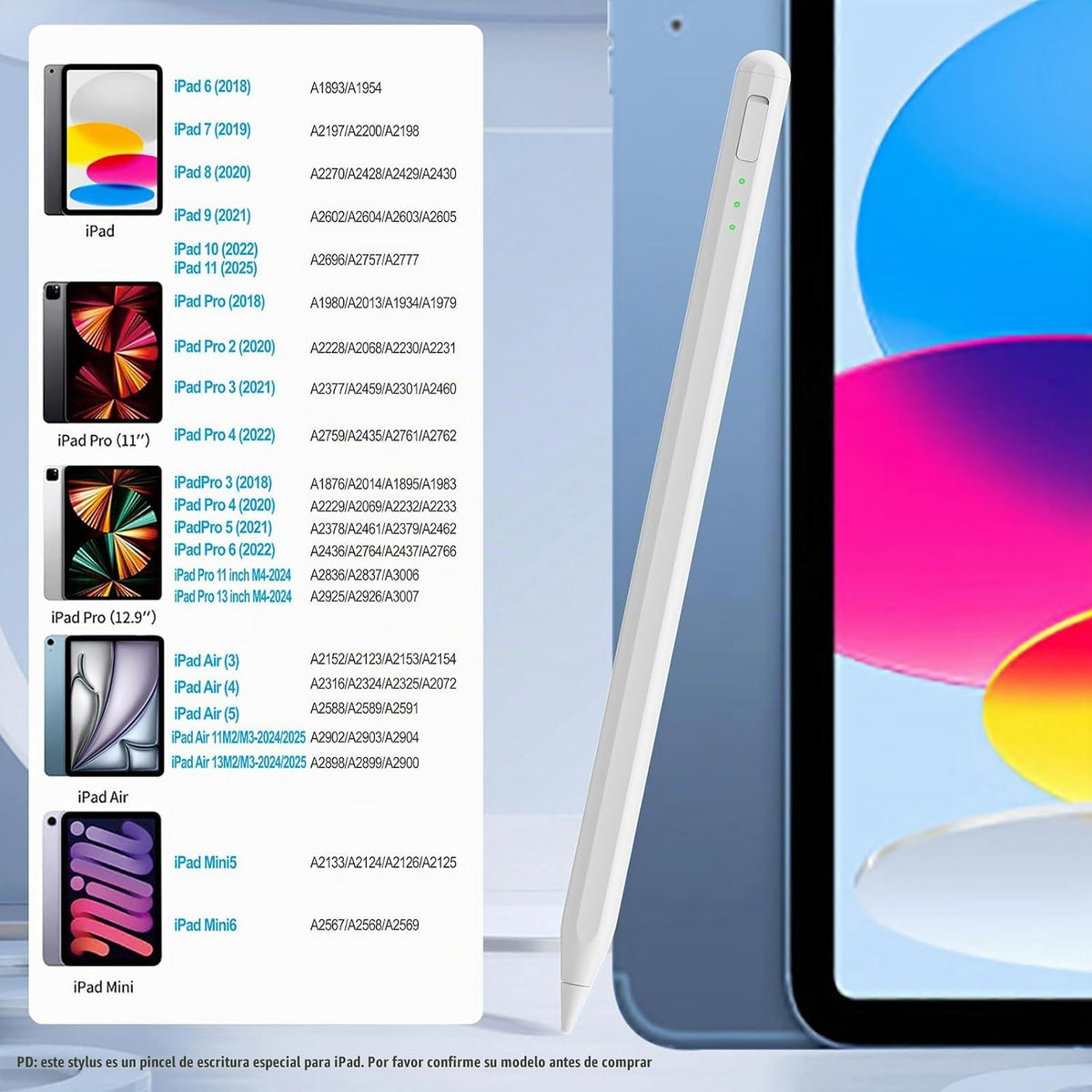Pluma táctil para iPad 11 y 10.ª generación, carga 14 minutos más r...
