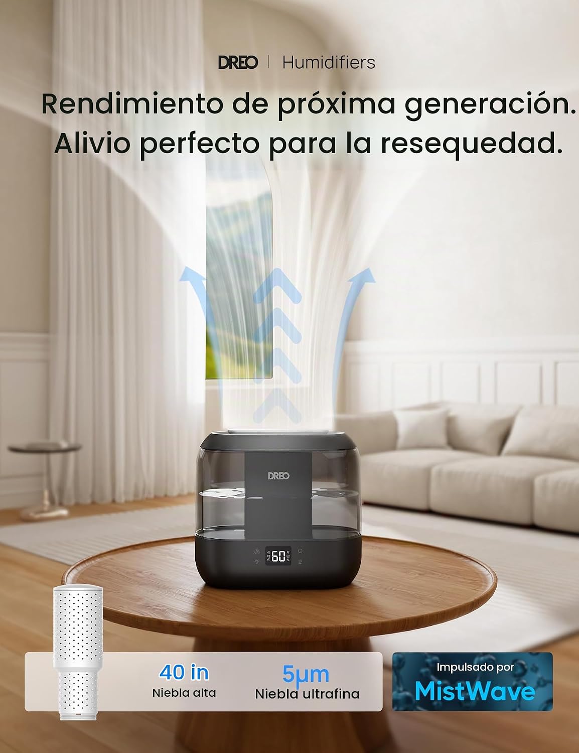 DREO Humidificadores inteligentes para dormitorio, filtro incluido,...