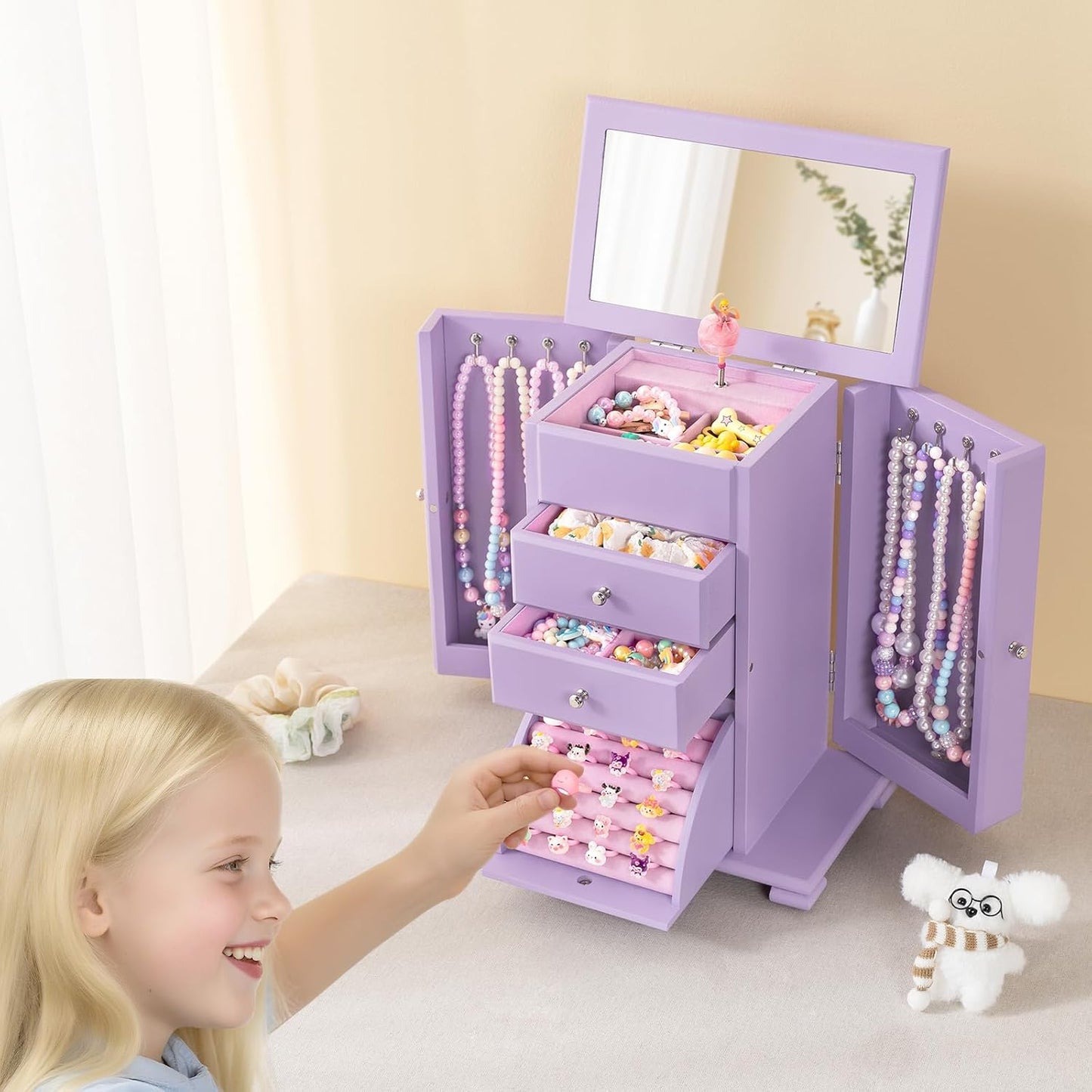 Emfogo Joyero musical para niñas, caja de música grande para niños...