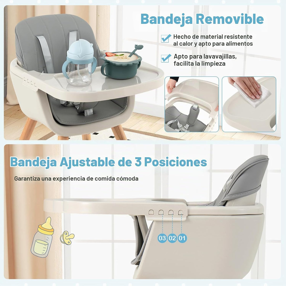 HONEY JOY Silla alta para bebé, silla alta de madera 6 en 1 con ban...