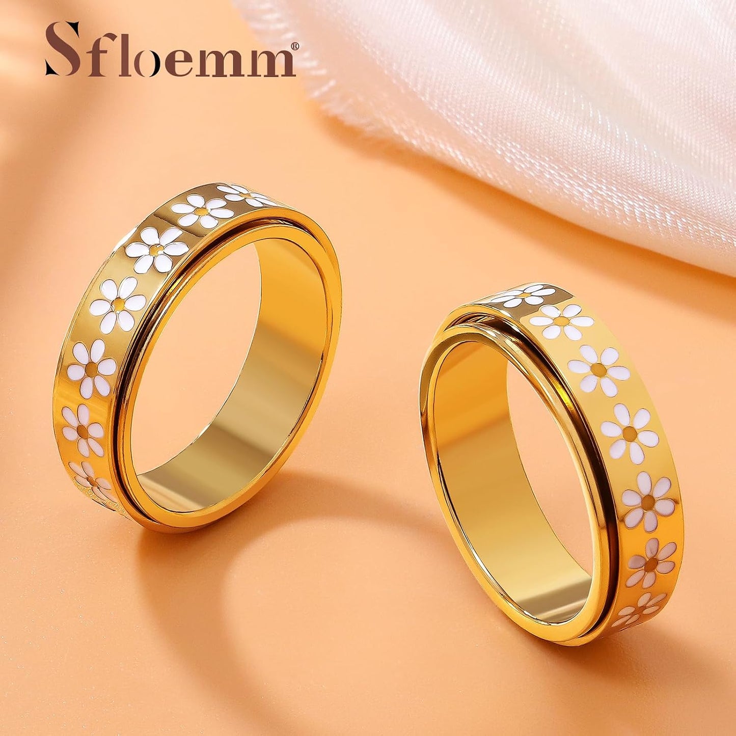 Sfloemm Anillo Daisy Fidget para Alivio de la Ansiedad - Banda Gira...