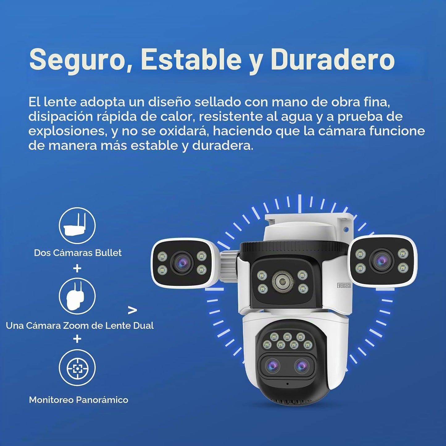 EVERSECU - Cámara de seguridad WiFi PTZ de lente cuádruple con zoom...