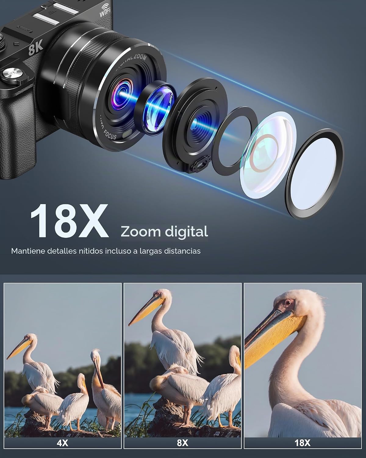 Cámara digital 8K, cámaras de 88 MP para fotografía, cámara WiFi pa...