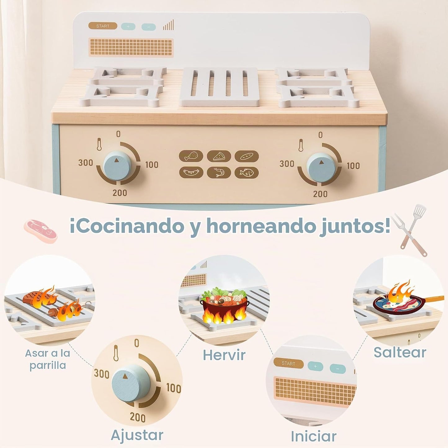 ROBUD Horno de madera para niños, juego de cocina de madera realist...