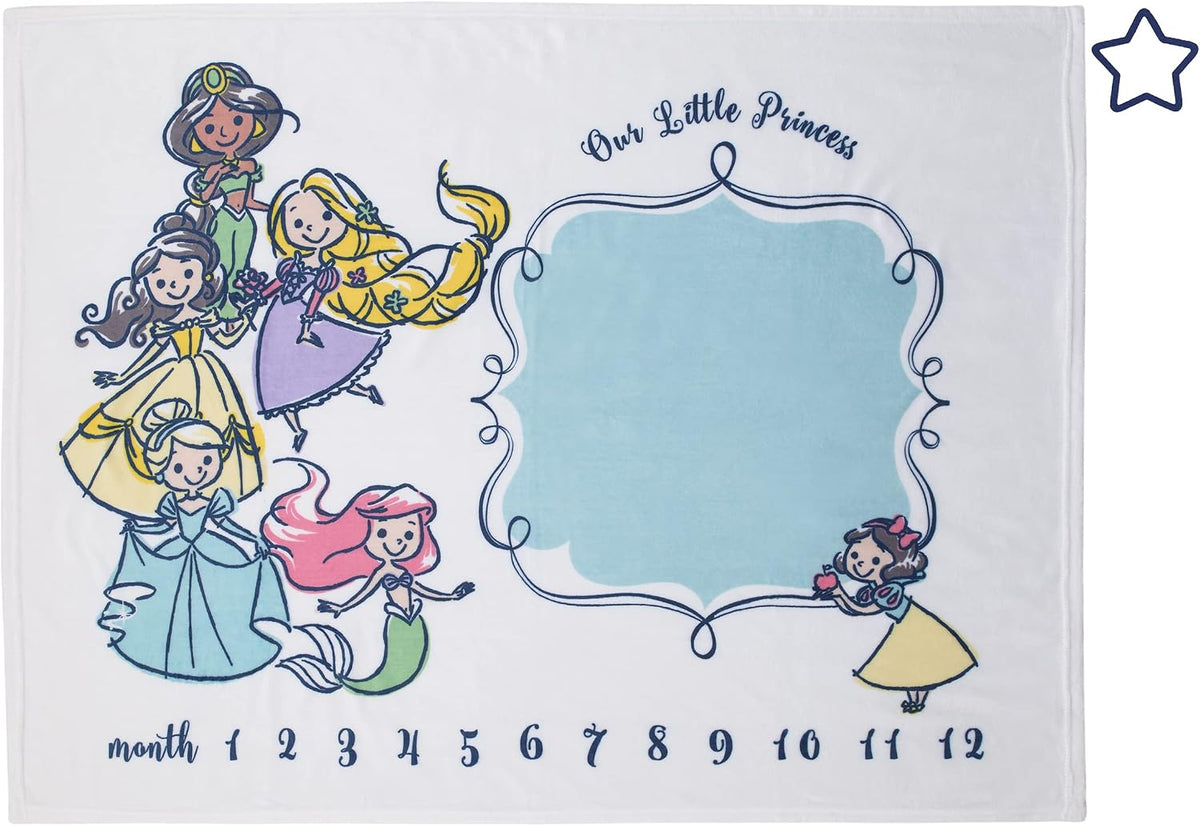 Manta mensual para bebé supersuave de Disney Princess en blanco, ro...