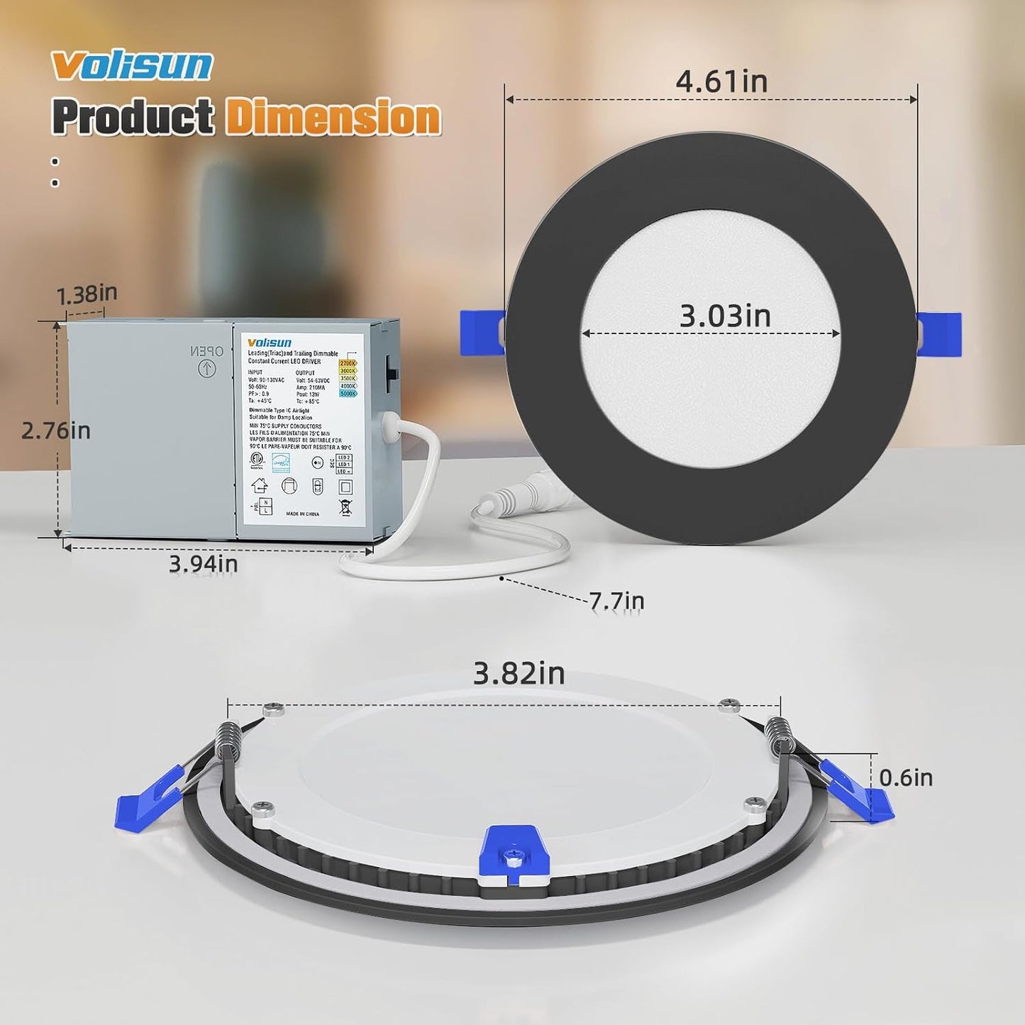 VOLISUN Paquete de 24 luces empotrables de 4 pulgadas, luz LED empo...