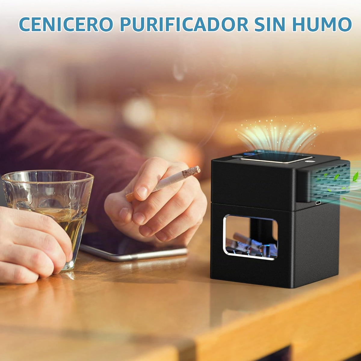 VANSU Cenicero Inteligente HEPA Sin Humo para Interior con Encended...