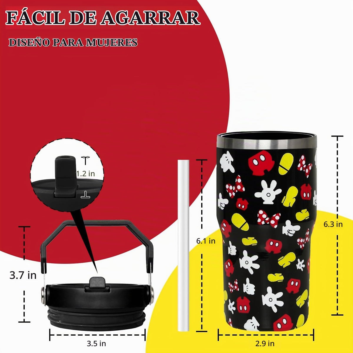 Sxdcfrs Taza de dibujos animados de ratón de 20 oz con tapa y popot...