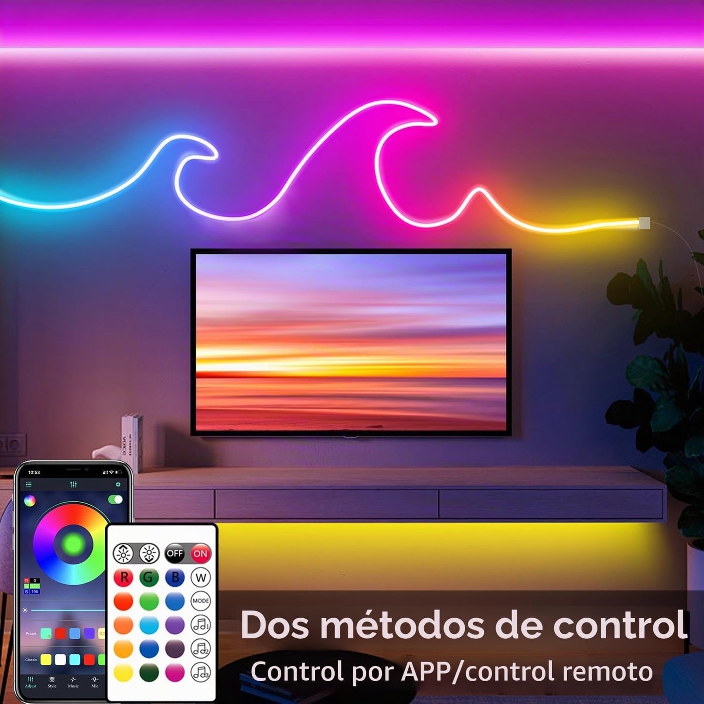 segrass Cuerda de luz de neón de 16.4 pies, cuerda de luces LED fle...