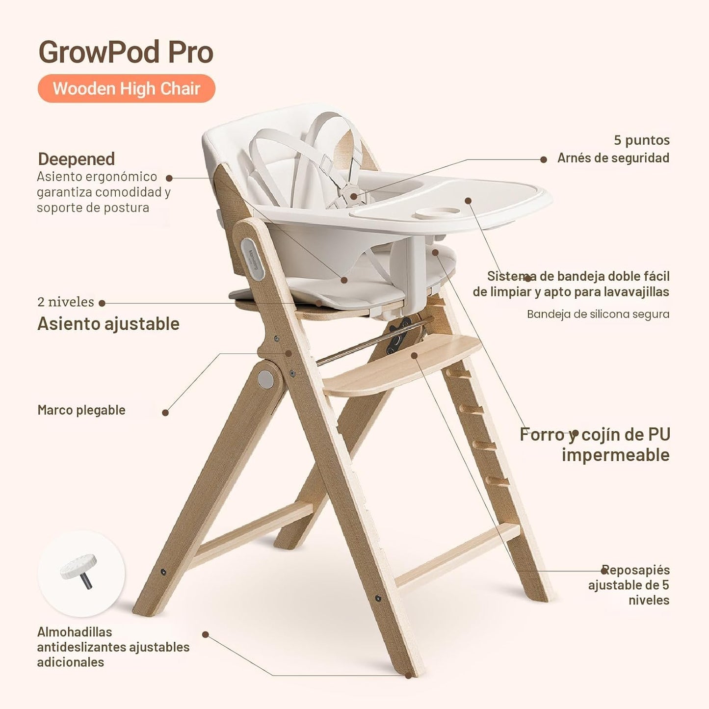 Mamazing GrowPod Pro - Silla alta de madera para bebés de 6 meses a...