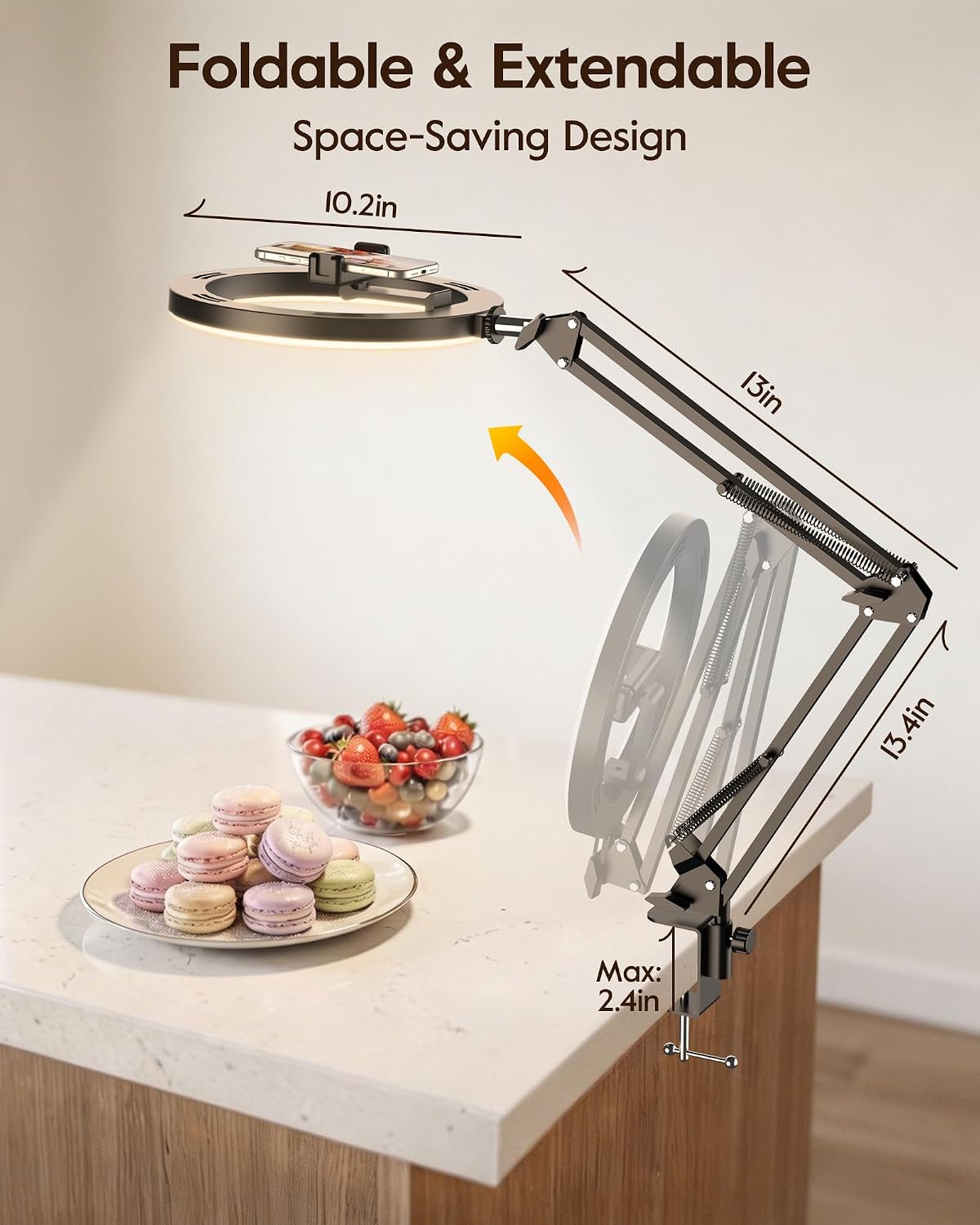 Anillo de luz mejorado con soporte, soporte de teléfono superior pa...