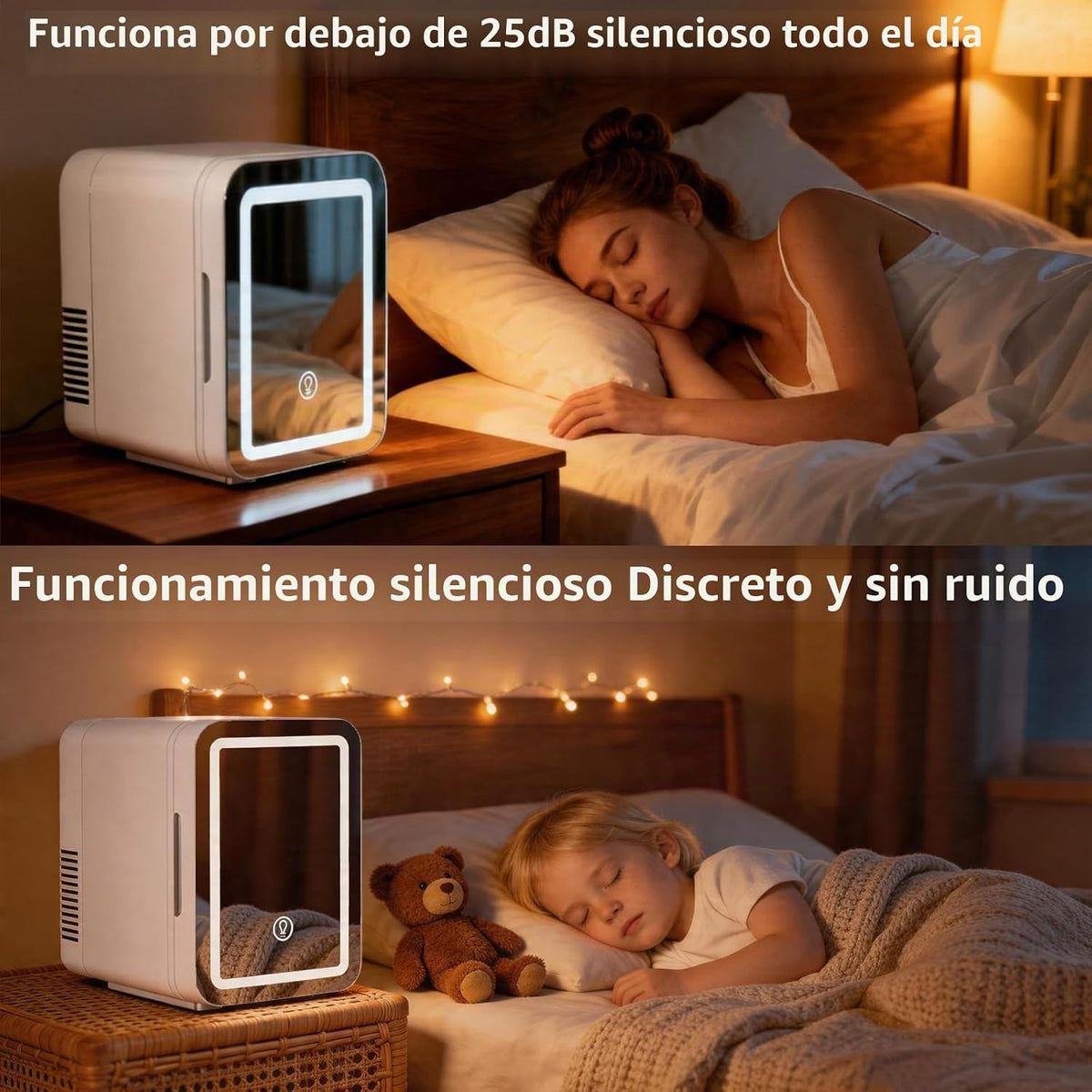 JrostKault Mini refrigerador de 4L con espejo LED, doble función de...