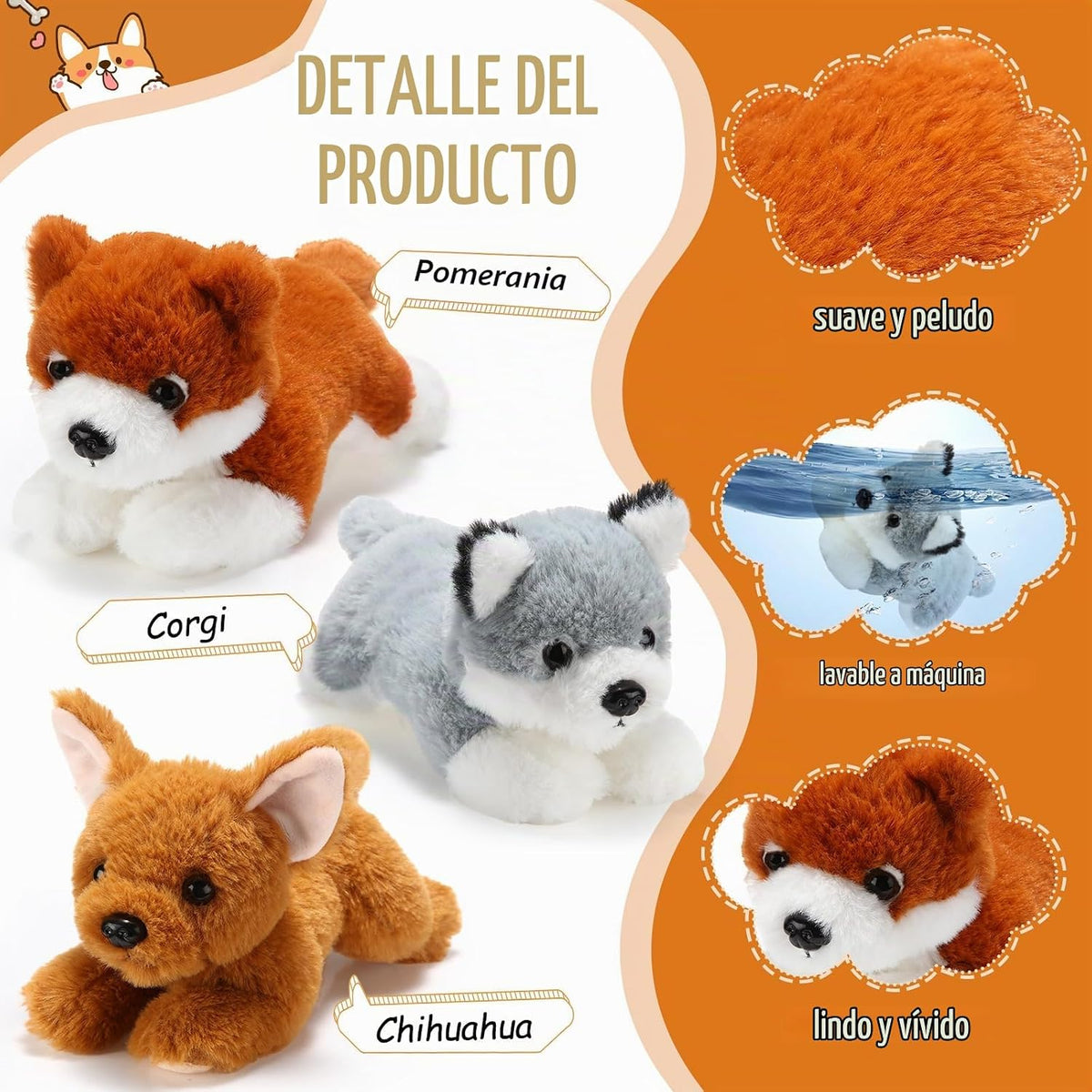 Skylety - 3 piezas de peluche para perro, pomerania, chihuahua, cor...