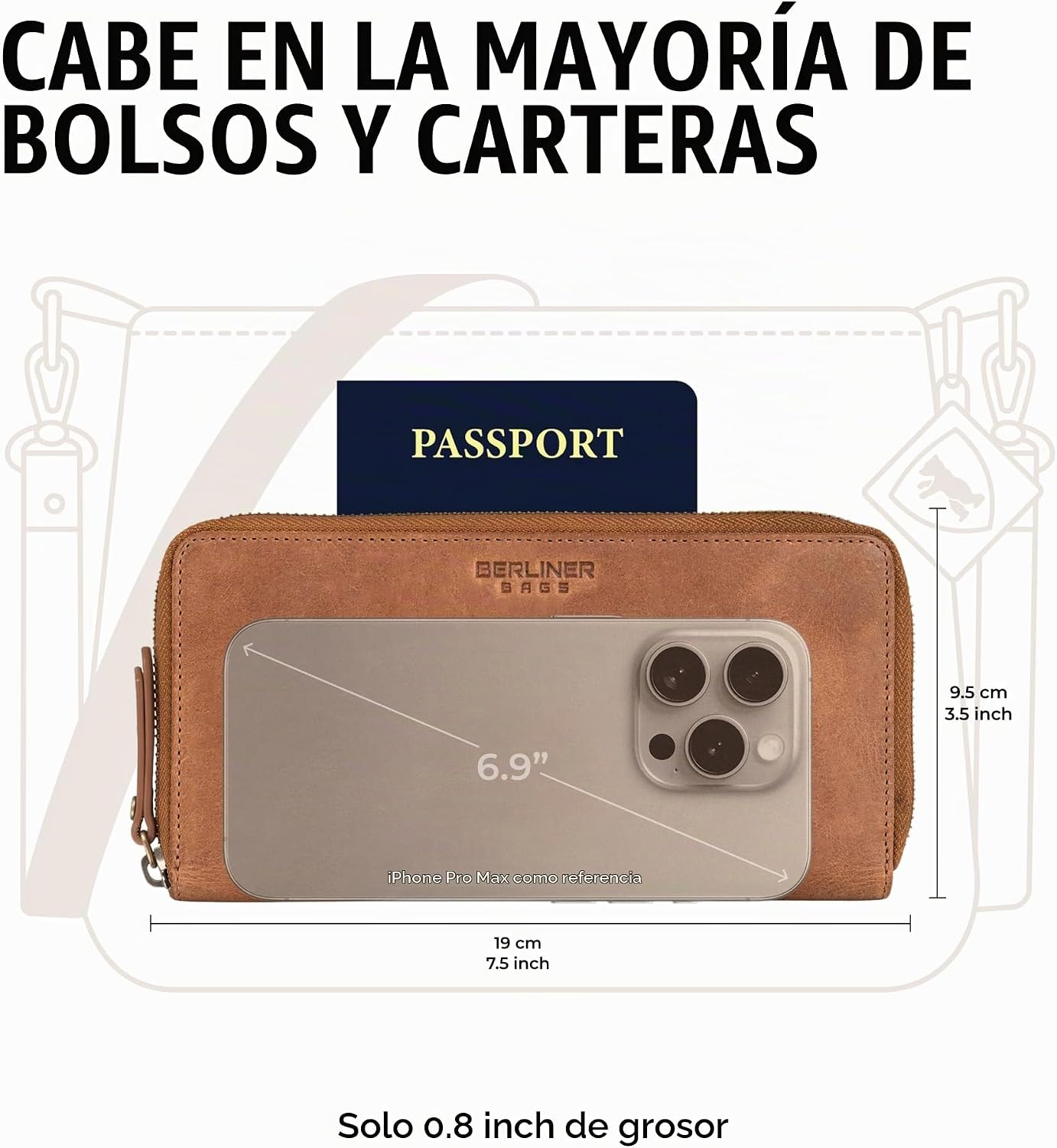BERLINER BAGS Cartera de cuero genuino Margo, con bloqueo RFID, tar...