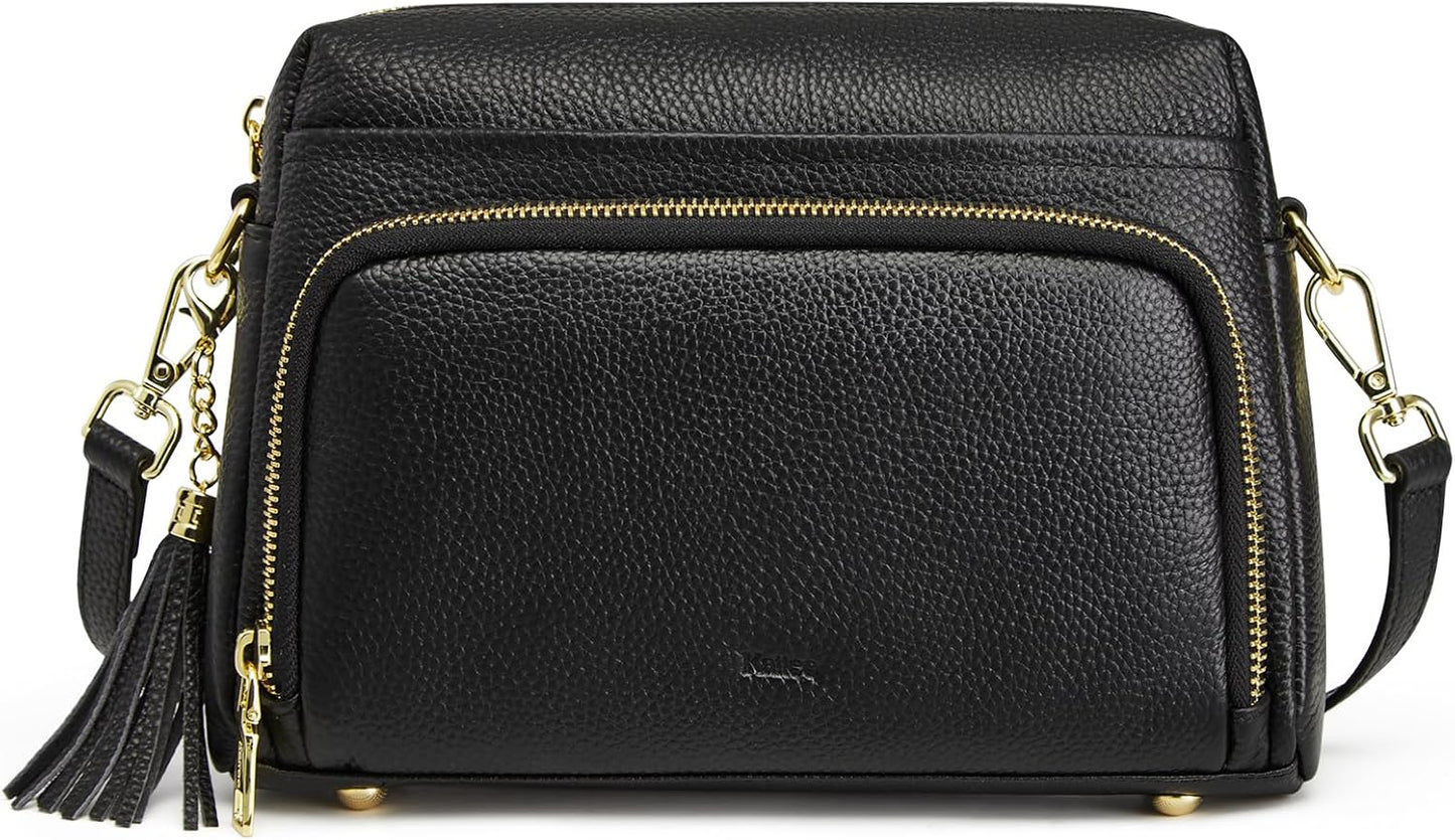 Kattee Bolso cruzado de cuero para mujer, pequeño, antirrobo, con c...