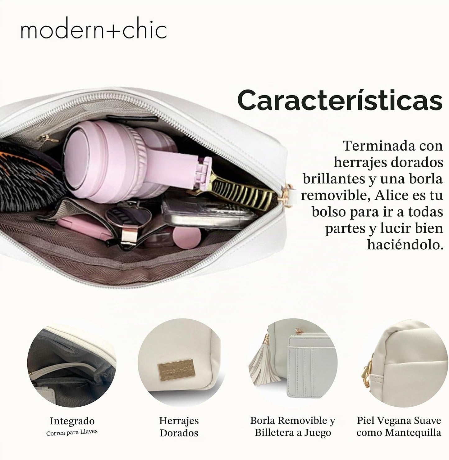 Modern+Chic Bolso cruzado Alice: bolso de cuero vegano con amplios...