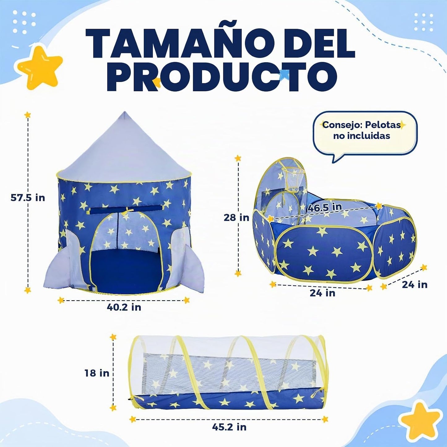 PigPigPen Tienda de campaña de 3 piezas para niños con hoyo de bola...