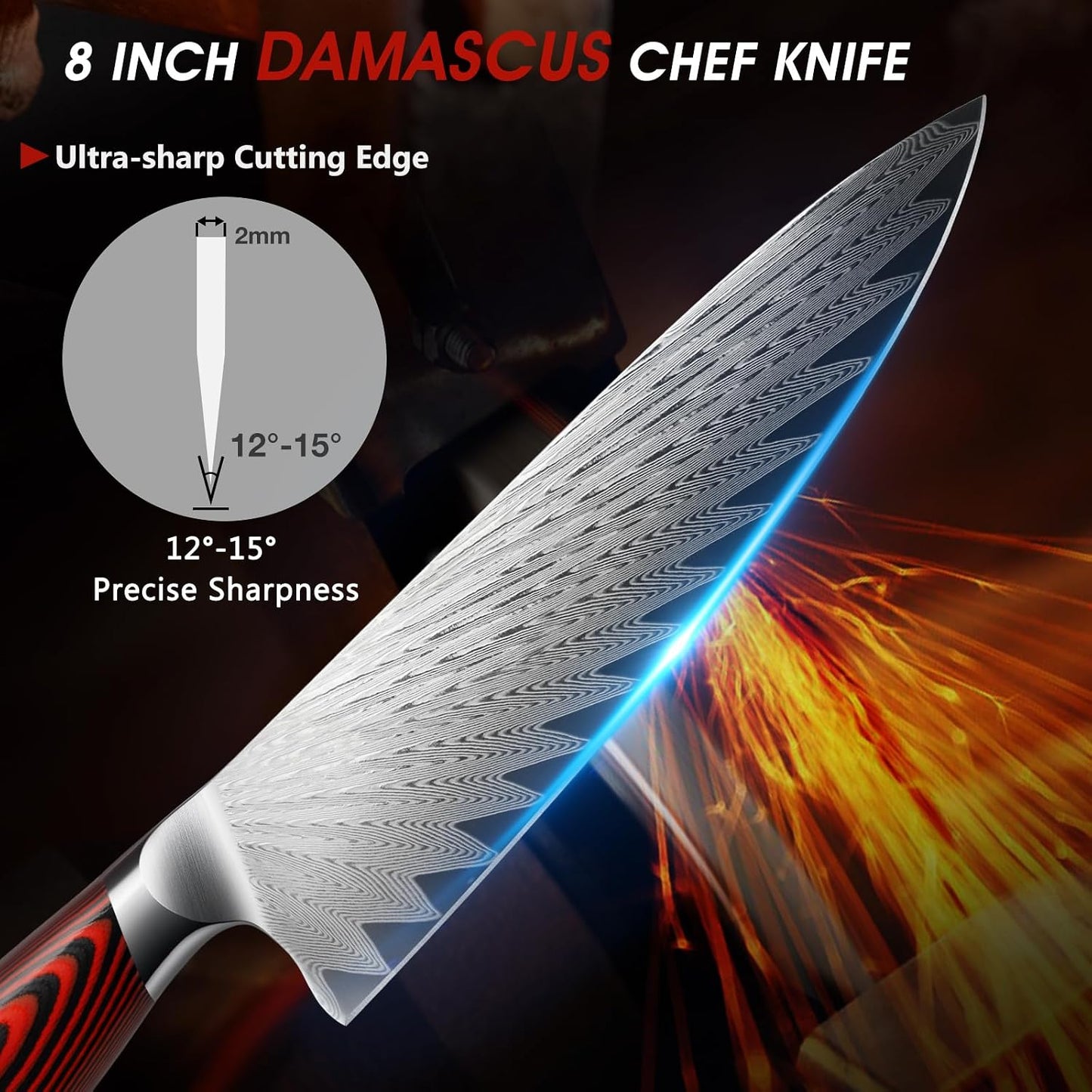 HOSHANHO Cuchillo de chef Damasco, cuchillo de cocina japonés profe...