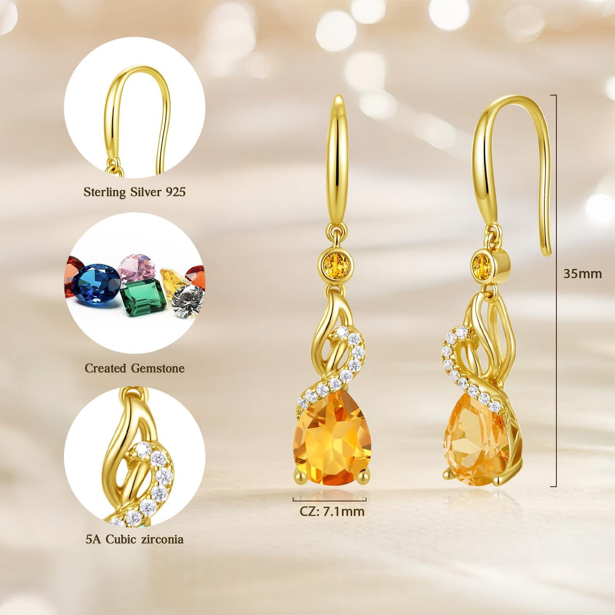 FANCIME Pendientes colgantes con piedra natal de pera para mujer de...
